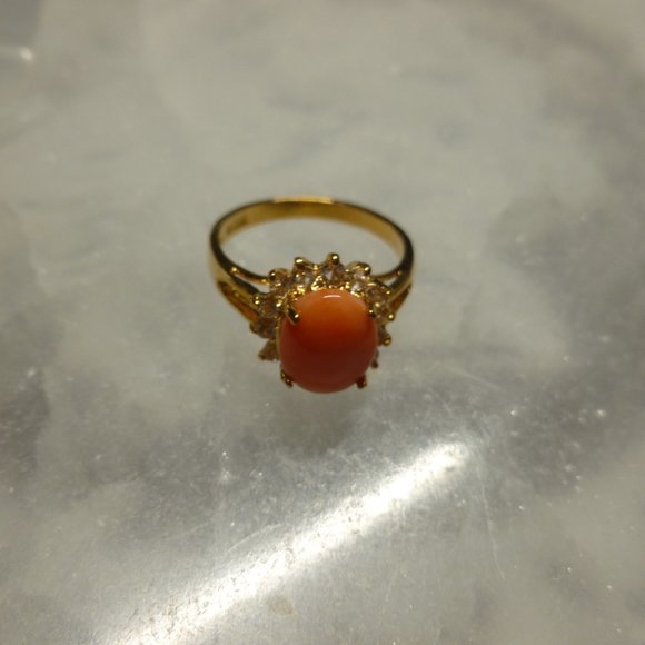 18k Gold EP Coral Swarovski Crystals Dolphin Ore Ring - Picture 7 of 11